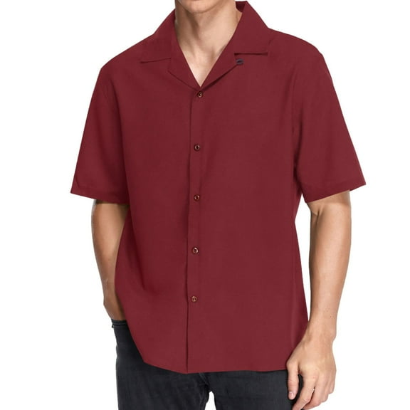 ALAZA Dark Red Men's Hawaiian Shirt Short Sleeve Casual Button Down Shirts M