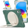 thumbnail image 1 of ELEHOLD Heavy Duty Rugged Case for iPad 10.9" (2022) 10th Generation Three-Layer Protection Foldable Portable 360 Rotating Bracket Kickstand Handle Grip Shockproof Durable Case,Emeraldgreen, 1 of 7