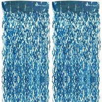 4 Pack Foil Fringe Curtain Backdrop Blue Metallic Wavy Tinsel Foil Fringe Curtains Streamers Photo Booth Backdrop for Birthday Wedding Christmas Holiday Celebration Party Decor 3.3x6.7FT 4pcs