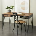 thumbnail image 2 of DecMode 51" x 29" Black Metal Double Sided Desk with Brown Wooden Tabletop and Drawers, 1-Piece, 2 of 12