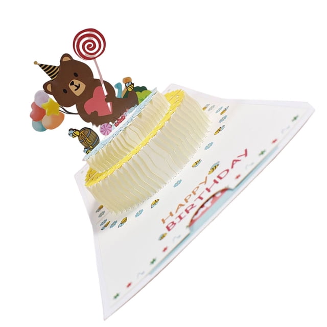Sidaley Tarjeta de felicitación de pastel de animales de dibujos animados en 3D, tarjetas de impresión de feliz cumpleaños hechas a mano, cartulina
