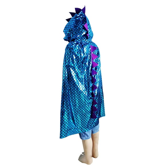 115cm niños niños diseño de dinosaurio con capucha capas de disfraces de Halloween rendimiento ropa capa disfraz Fiesta Favor de fiesta (azul)