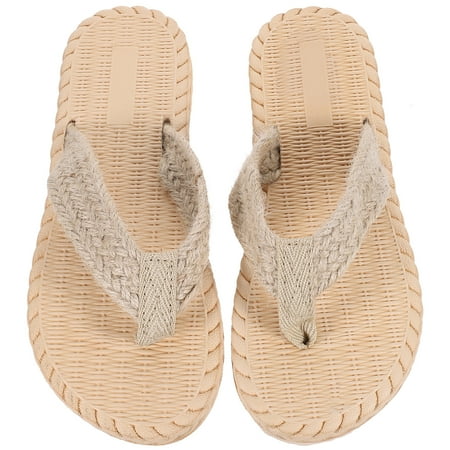 

1 Pair Casual Flip-flops Beach Summer Imitation Straw Flat Slippers for Women