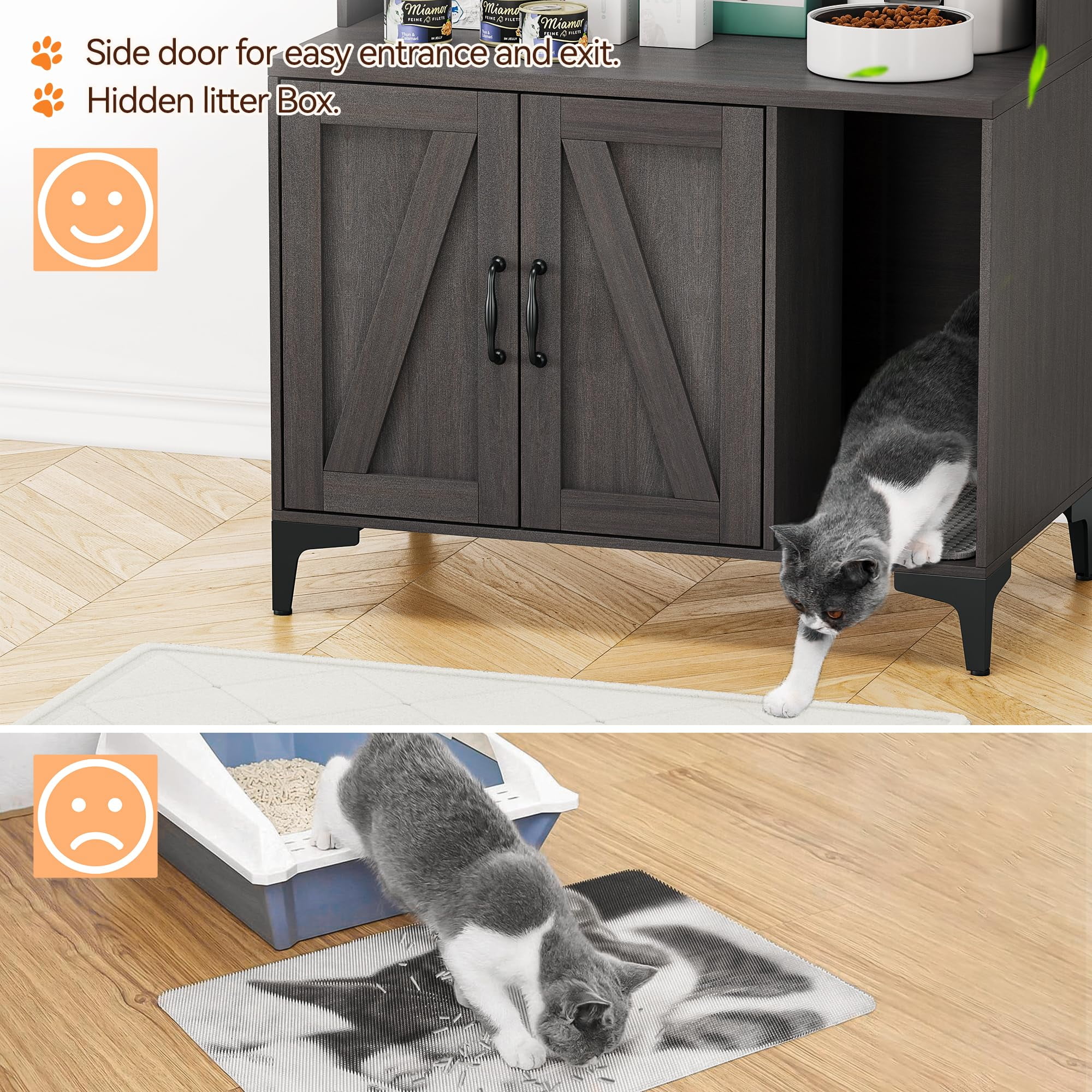 TROPOW Cat Litter Box Furniture,Hidden Cat Box Enclosure with Shelf Storage,Cat Litter Box Enclosure, Wood Sturdy Cat Washroom Storage, Indoor Cat House Furniture, Dark Gray