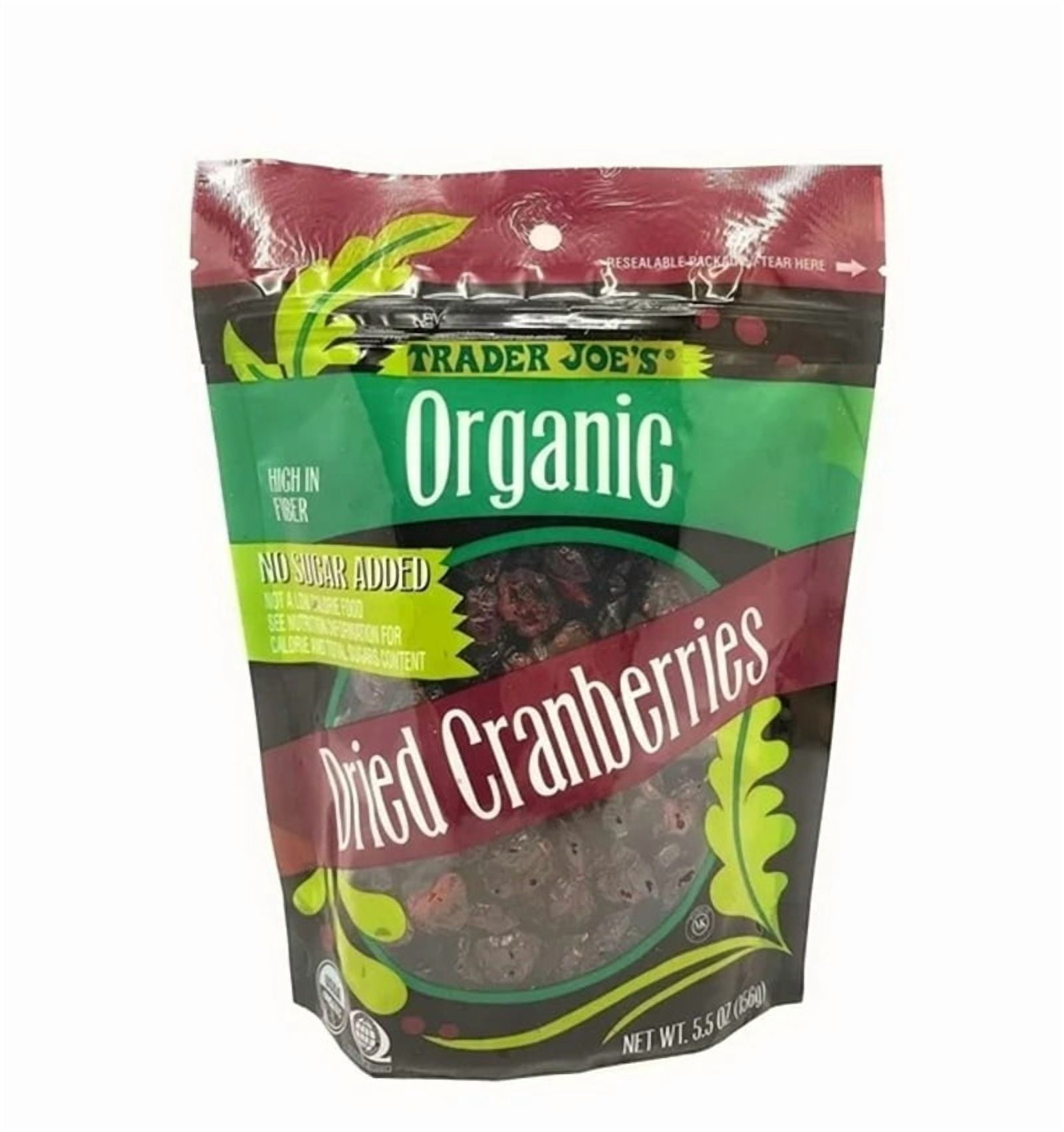 Organic Dried Cranberries High IN Fiber, No Sugar Added, Trader Joe's 5.5oz(156g) – Pack of 2
