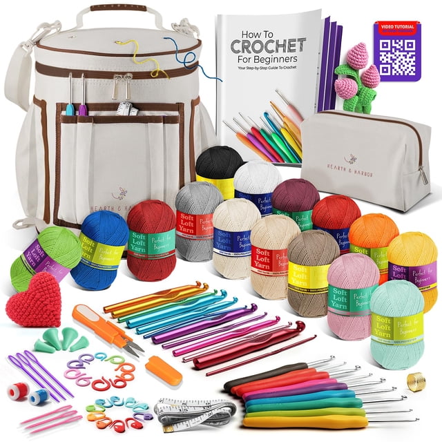 Kit de ganchillo Hearth & Harbor para principiantes con lana y bolsa