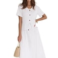 thumbnail image 2 of Summer Skirt Set Women 2 Piece Outfits Short Sleeve Top Elastic Waist Maxi Dress Sets with Pockets White XXL, 2 of 8