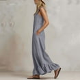 thumbnail image 7 of Women's 100% Cotton Wide Leg Jumpsuit with Pockets, Sleeveless Crew Neck Ruffle Hem, Mid Elastic Waist, Casual Lounge Summer | VerBelle,Gray M, 7 of 7