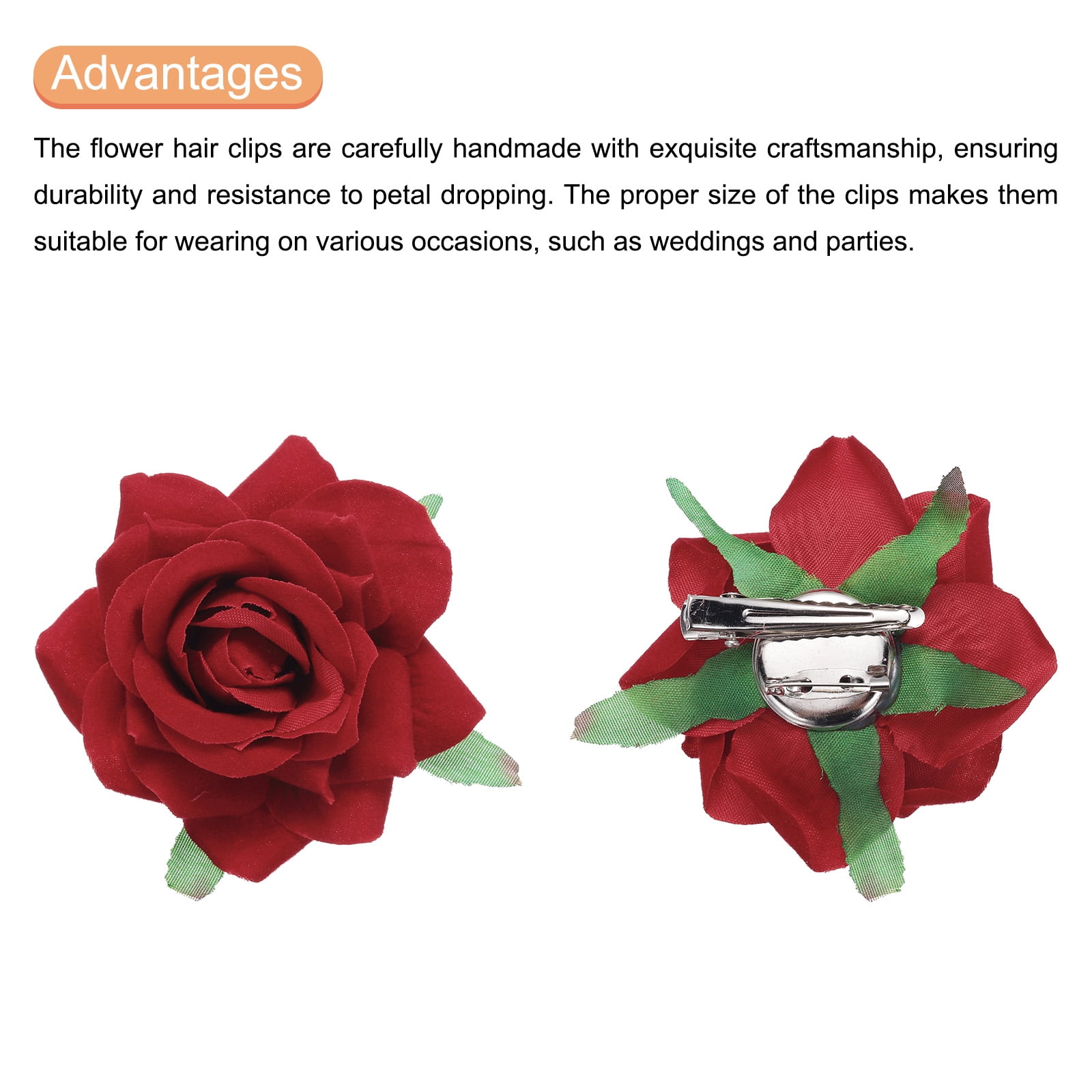24 Pcs Rose Flower Hair Clips 3 Inch Flower Hair Pins for Women Hair Accessories Red
