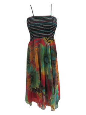 Mogul Women Floral Print Spaghetti Strap Georgette Summer Hippie Chic Womens Long Dresses M