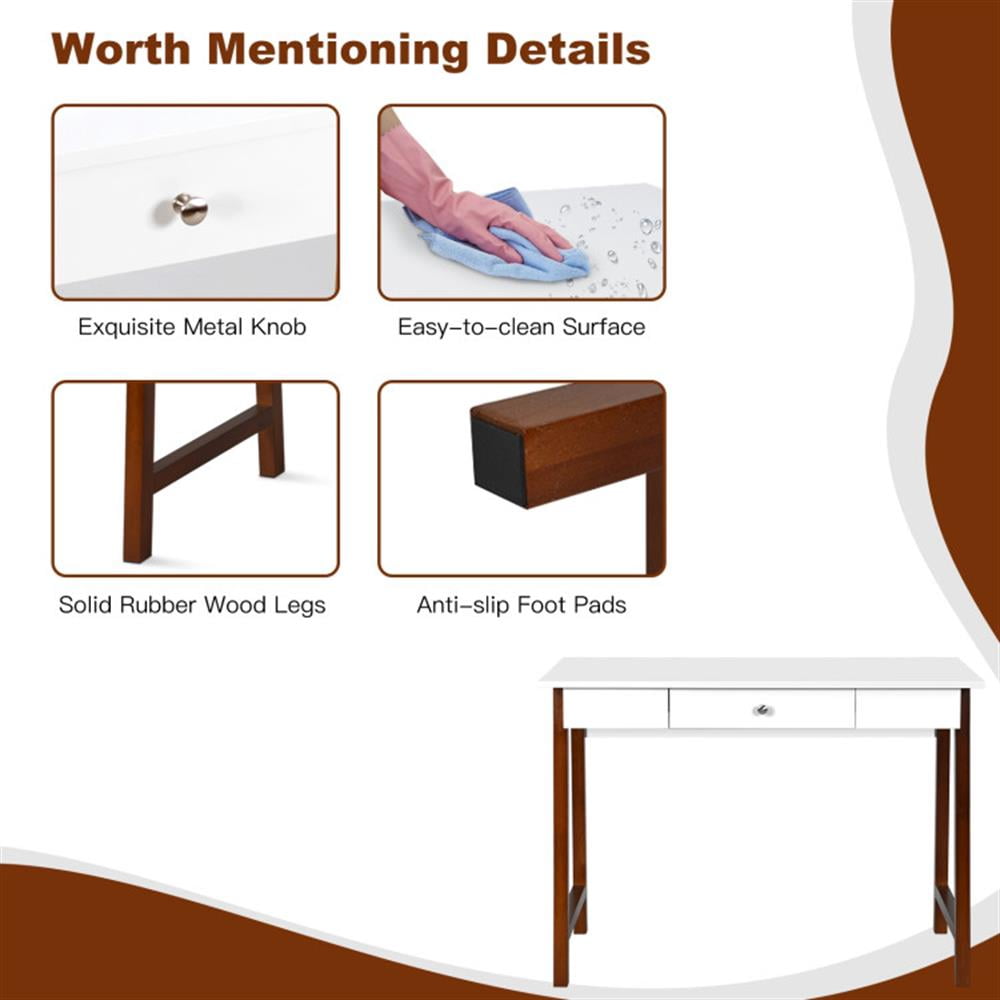 Demi Bonn Computer Desk Laptop PC Makeup Vanity Table, Small Home Office Desk Study Writing Table, Brown