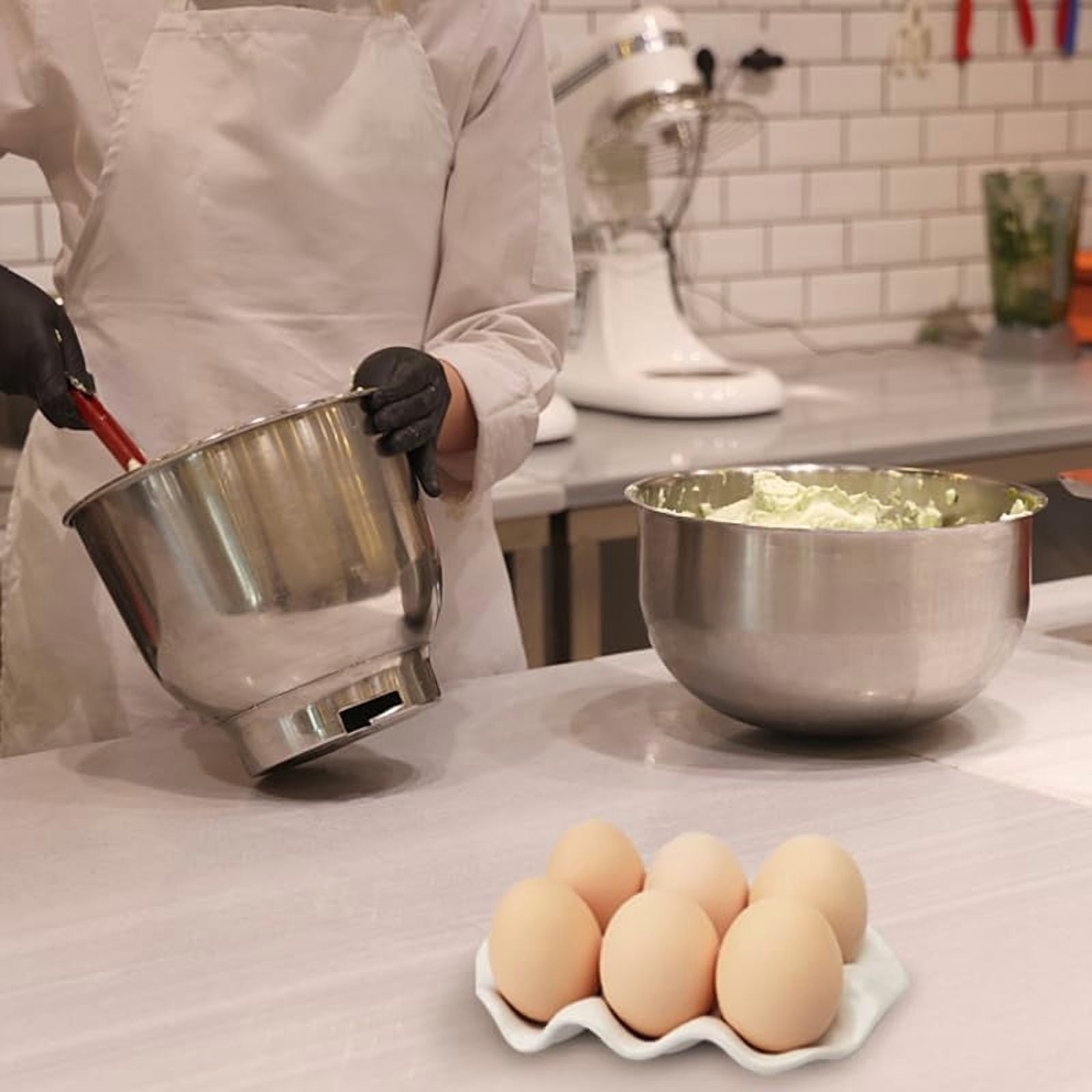 ABCISI 6 Cups ceramic egg holder, Decorative Serving Egg Stand, Holds Half Dozen Eggs for Fridge & kitchen Countertop Display (white)