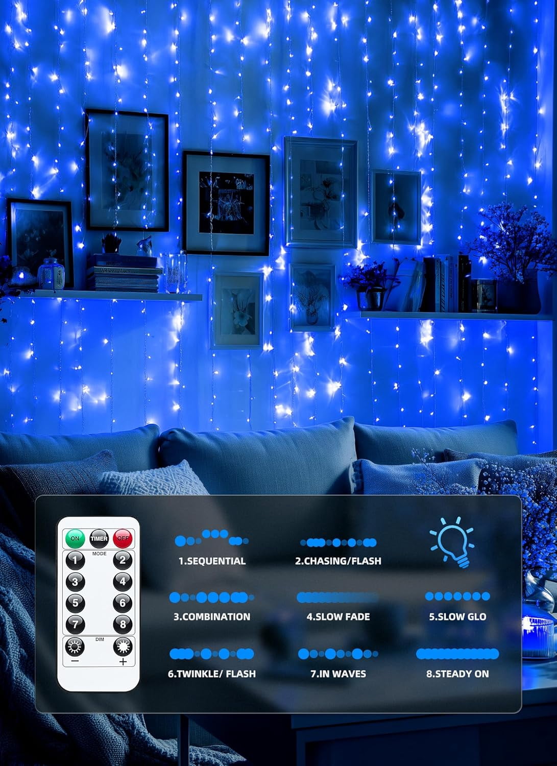 DREAMLAND 300-LED Curtain String Lights – 9.8 X 9.8 Ft Plug-In Fairy Lights With 8 Modes, Timer & Memory, IP44 Rated For Patio, Holiday, Parties