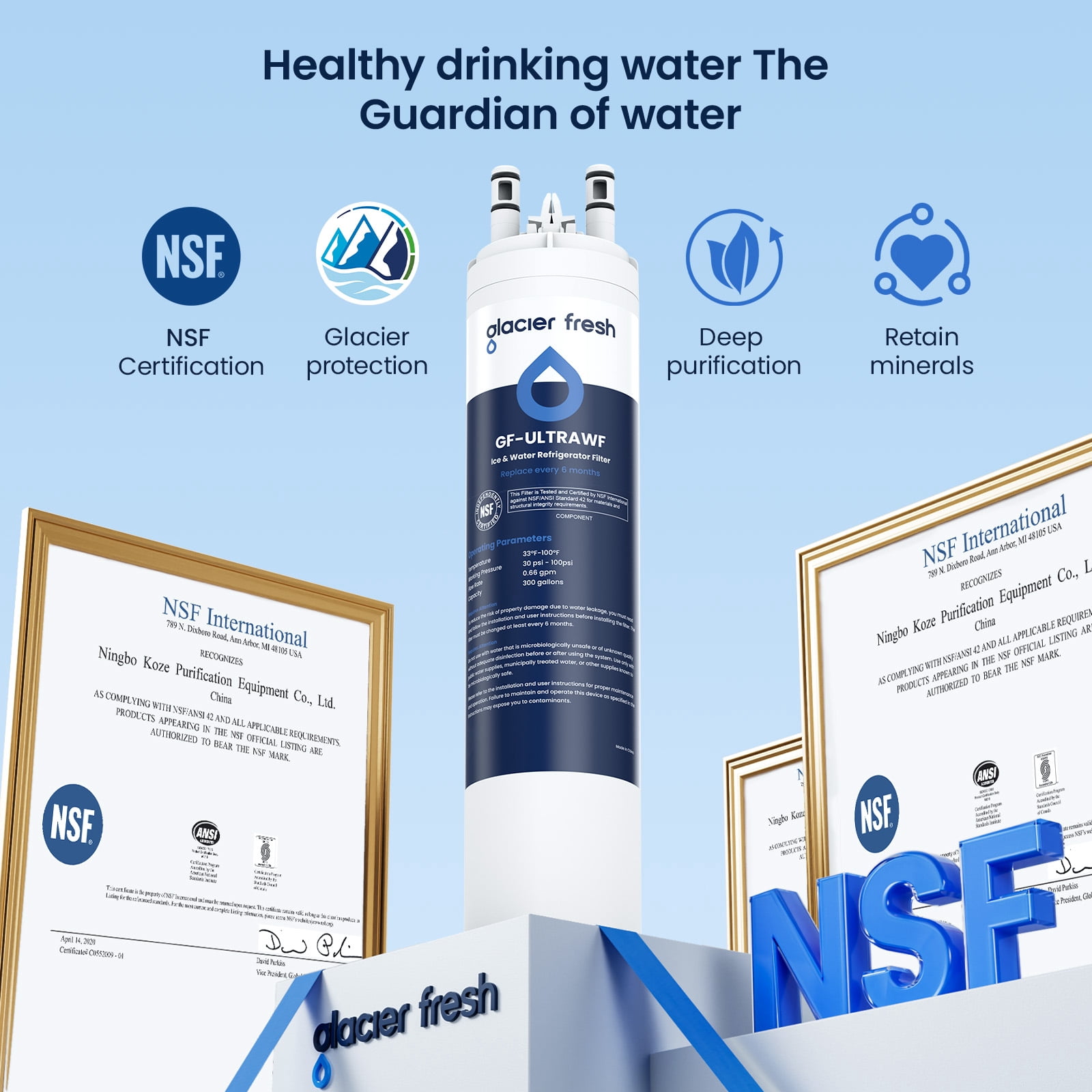 Glacier Fresh Replacement for Frigidaire ultrawf,Pure Source Ultra,  9999, 469999, 46-9999, A0094E28261 Refrigerator Water Filter,Pack of 3