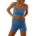 thumbnail image 2 of Blotona Women Two Pieces Knitted Shorts Set Printing Strap Crop Top Cami Tops High Waist Shorts Outfits Party Streetwear, 2 of 9