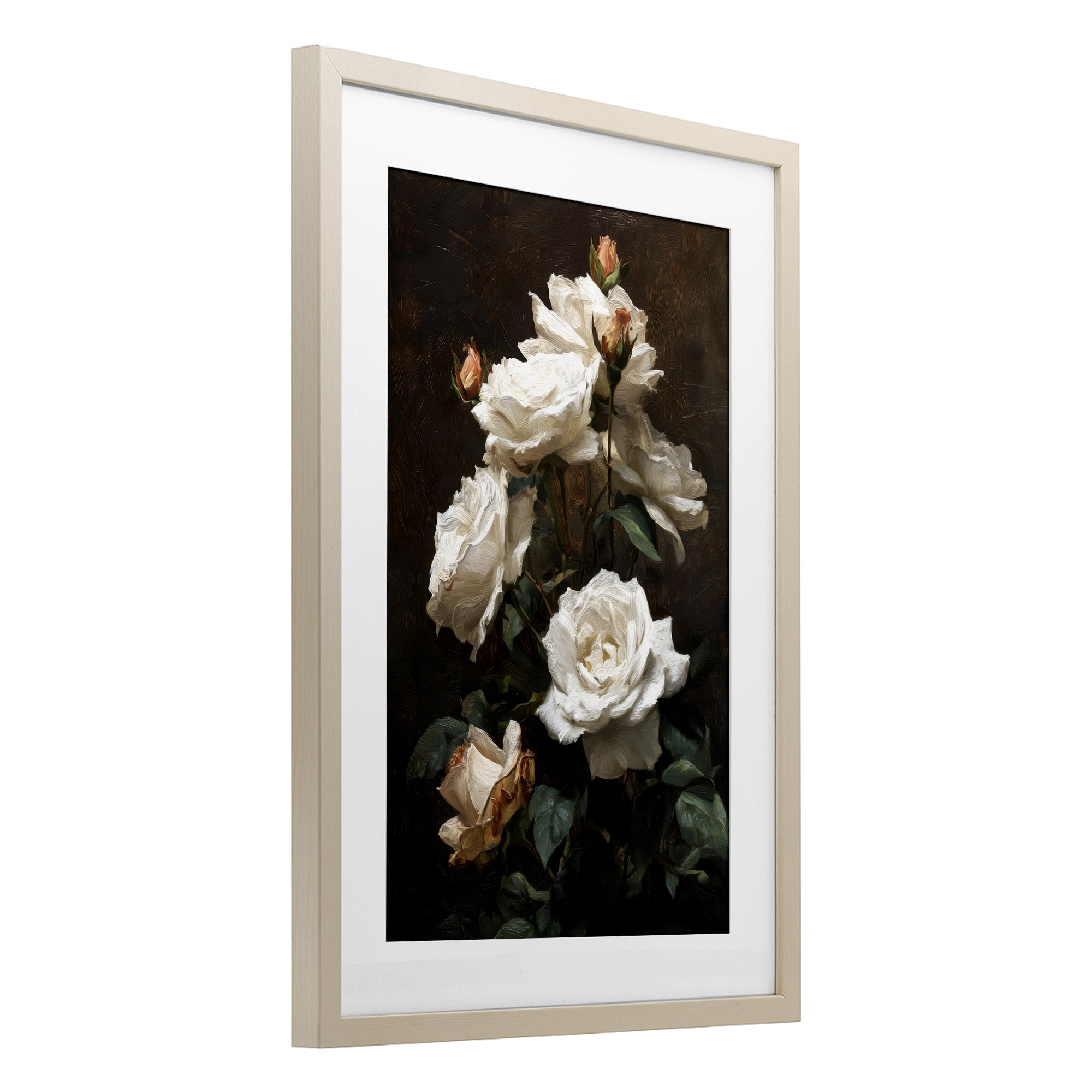 Stupell Industries Tower of White Roses Birch Framed Print Under Glass, design by Petal Prints Design