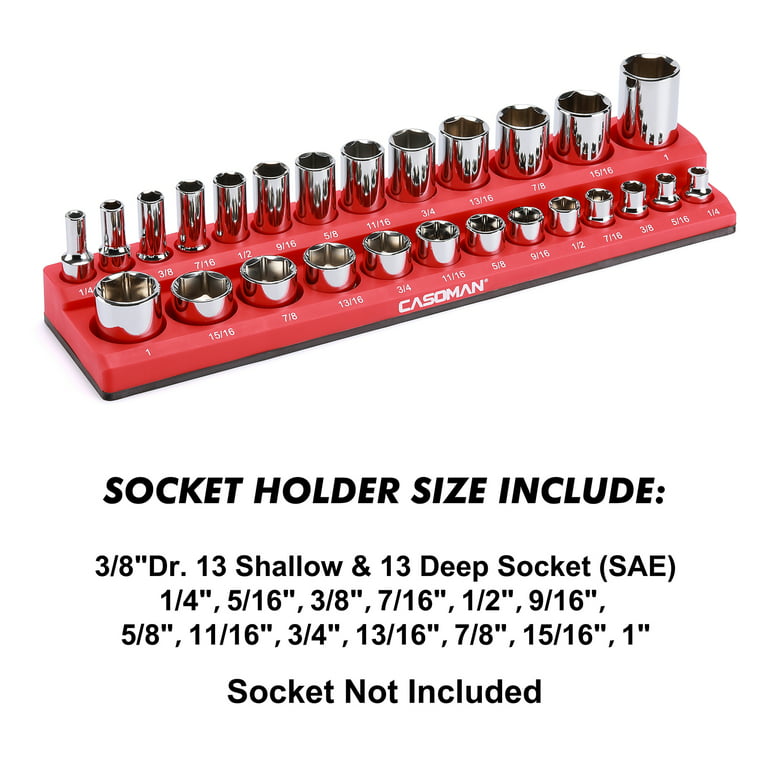 CASOMAN 3/8-inch Magnetic Socket Organizer, Holds 26 SAE Sockets, Red  Color, Professional Quality Tools Organizer 