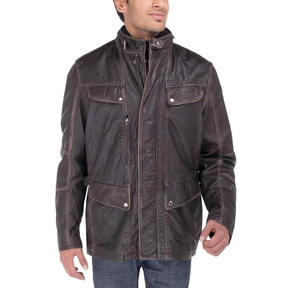 Mens Choco Brown Coat Luciano Natazzi Trim Fit Lambskin