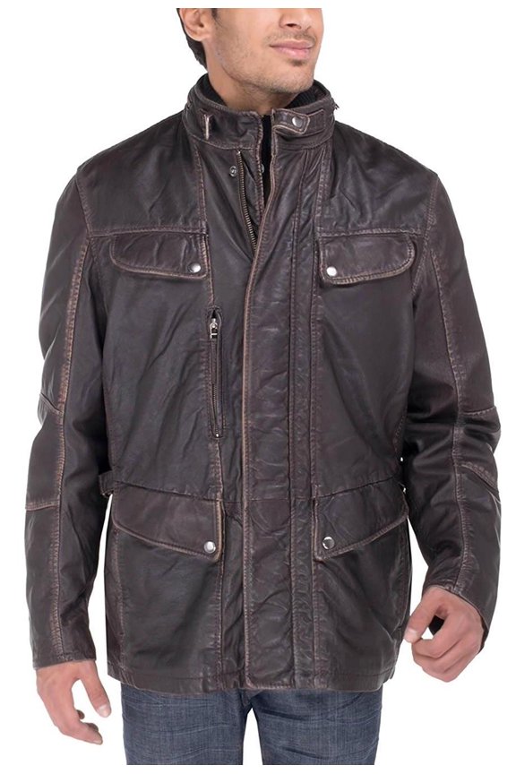 Mens Choco Brown Coat Luciano Natazzi Trim Fit Lambskin