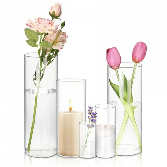 5/20/35-Piece Clear Cylinder Glass Vases Set, 4-11.8 Inch Multi-Size Hurricane Candle Holders, Floating Candle Vases for Wedding Party Table Centerpiece Home Decor