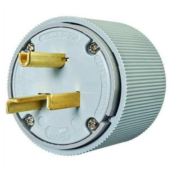 Straight Blade Plug, 5-30P, 30 A, 125V AC, 2 Pole, Screw Terminals, Grounded