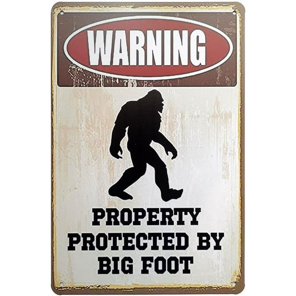 Warning Property Protected by Big Foot Funny Outdoor Home Yard Road Garden Metal Sign Vintage Decor