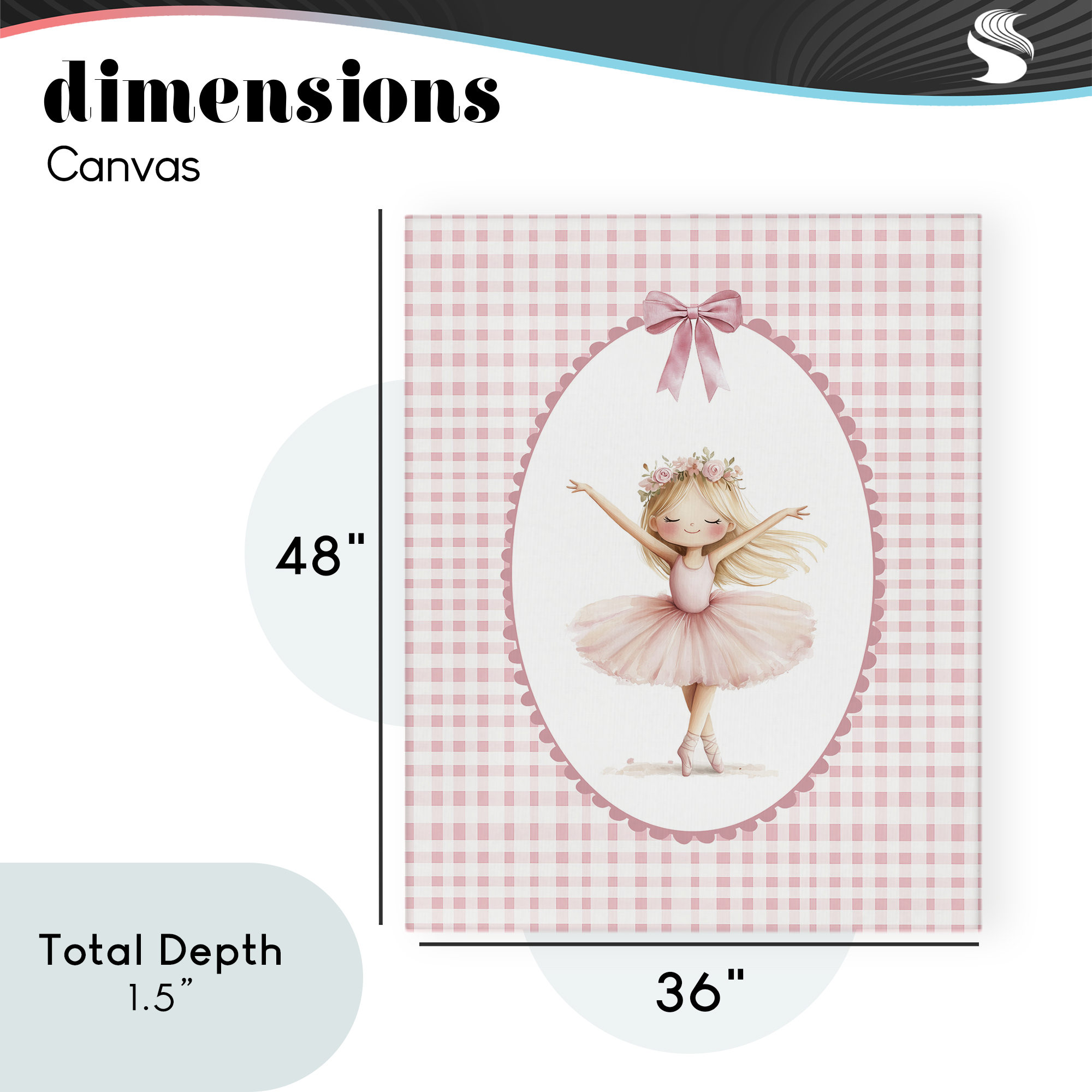 Ballerina on Pink Checkered Canvas Wall Art, design by Christine Simpson Art