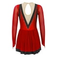 thumbnail image 2 of Zaldita Girls Long Sleeve Color Block Ballet Ice Skating Dress Sheer Mesh Ruffle Hem Dress Ballroom Red 10, 2 of 7