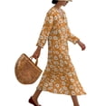 thumbnail image 3 of Xoenoiee Cherry Blossom Print Linen Dress for Women V Neck 3/4 Sleeve Boho Midi Dress Casual Spring Vacation Outfits, 4XL, 3 of 6