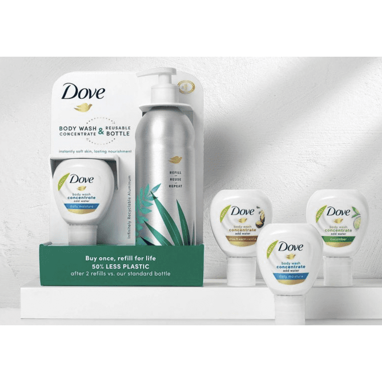 Dove Daily Moisture Body Wash Refill Concentrate & Reusable Aluminum Bottle  - 4 fl oz/Makes 16 fl oz 