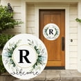 thumbnail image 2 of Clearance! Monogram Letter Welcome Sign for Front Door Rustic Green Floral Family Initial House Warming Decor Spring Summer Wooden Wreath Personalized Sign for House Front Porch 12 Inch, 2 of 9