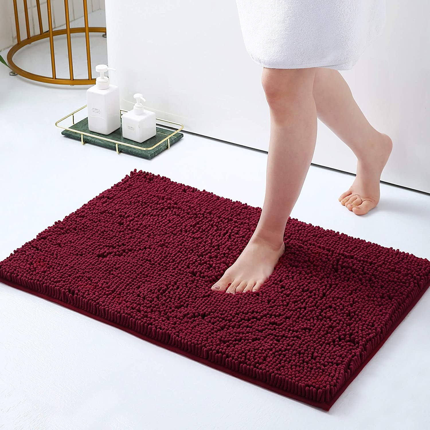Front Door Soft Plush Bath Rug Non Slip Perfect Carpet Rugs for Shower Bedroom Gray 20x48 in Easy-Going Luxury Chenille Striped Pattern Bath Mat Enterway Absorbent Bathroom Rug