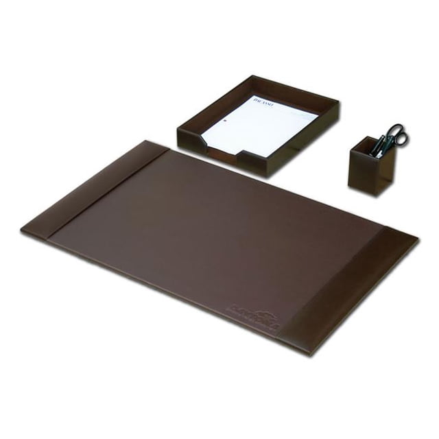 Ensemble de Bureau 3 Pcs en Cuir Reconstitué Brun Foncé