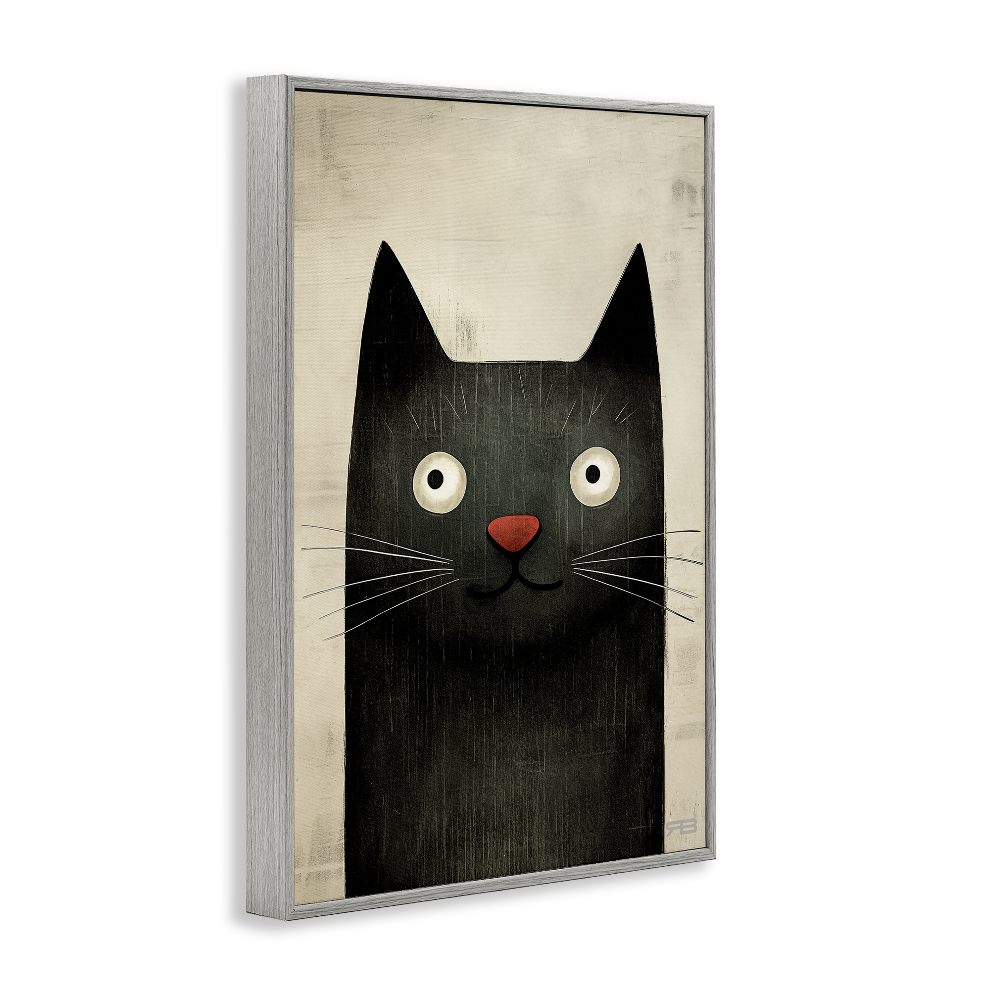 Stupell Industries Smiling Black Cat Animals & Insects Painting Gray Framed Art Print Wall Art, 20 x 30