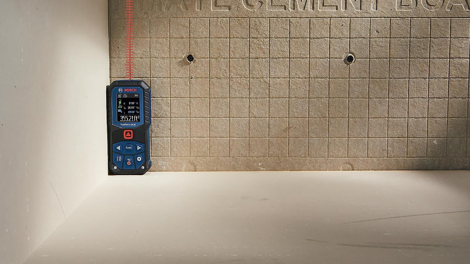 Bosch 165 Foot Laser Measure Backlit Color Display IP65 with Belt Clip