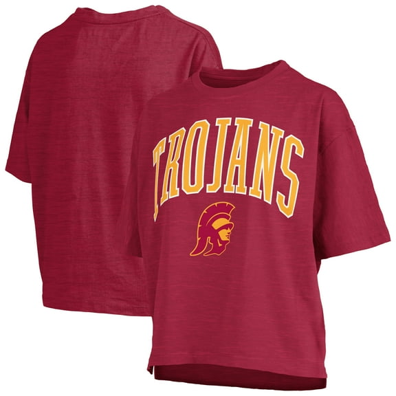 Women's Pressbox Cardinal USC Trojans Nelson Arch Over Logo Waist Length Oversized Slub T-Shirt