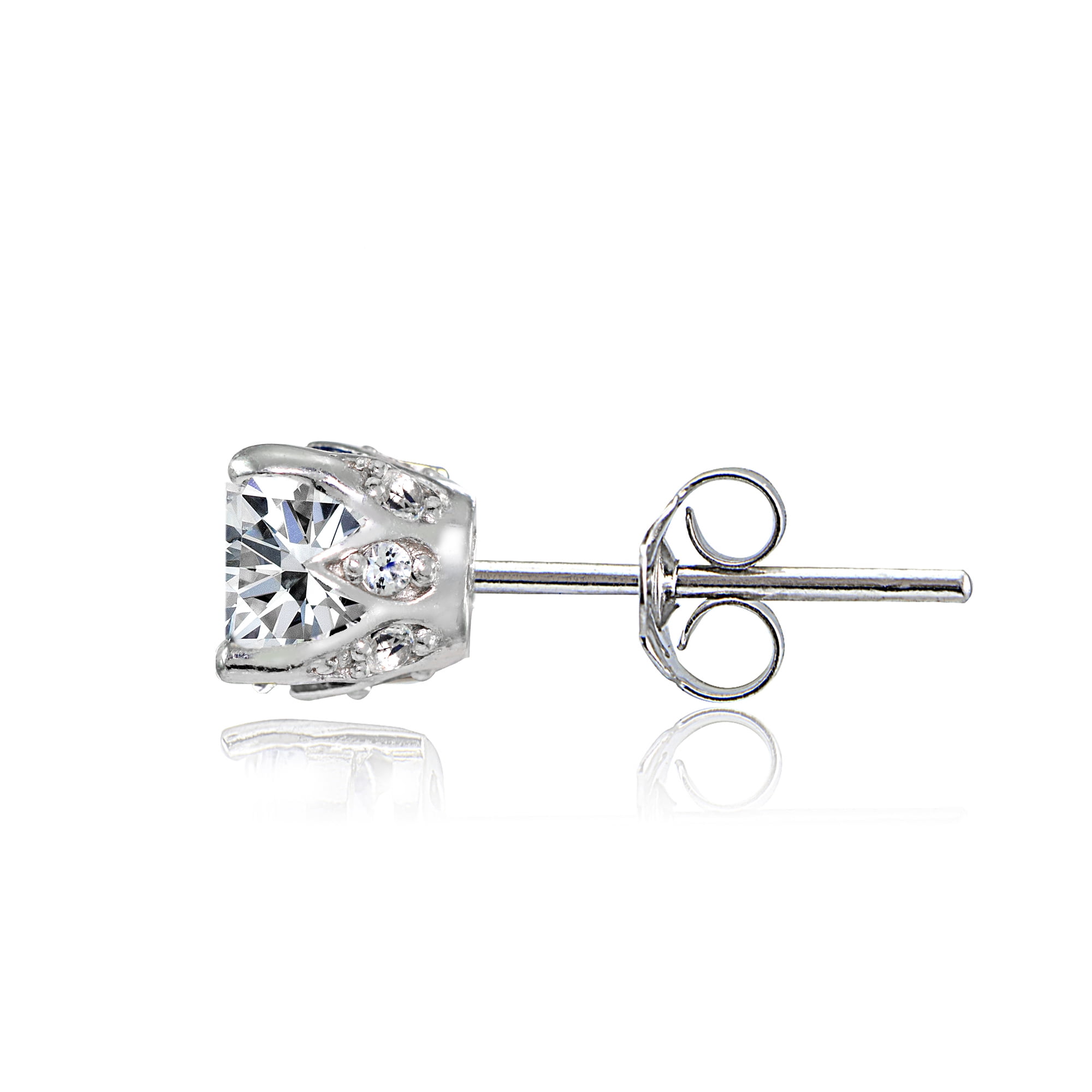 Cubic Zirconia Sterling Silver Crown Stud Earrings