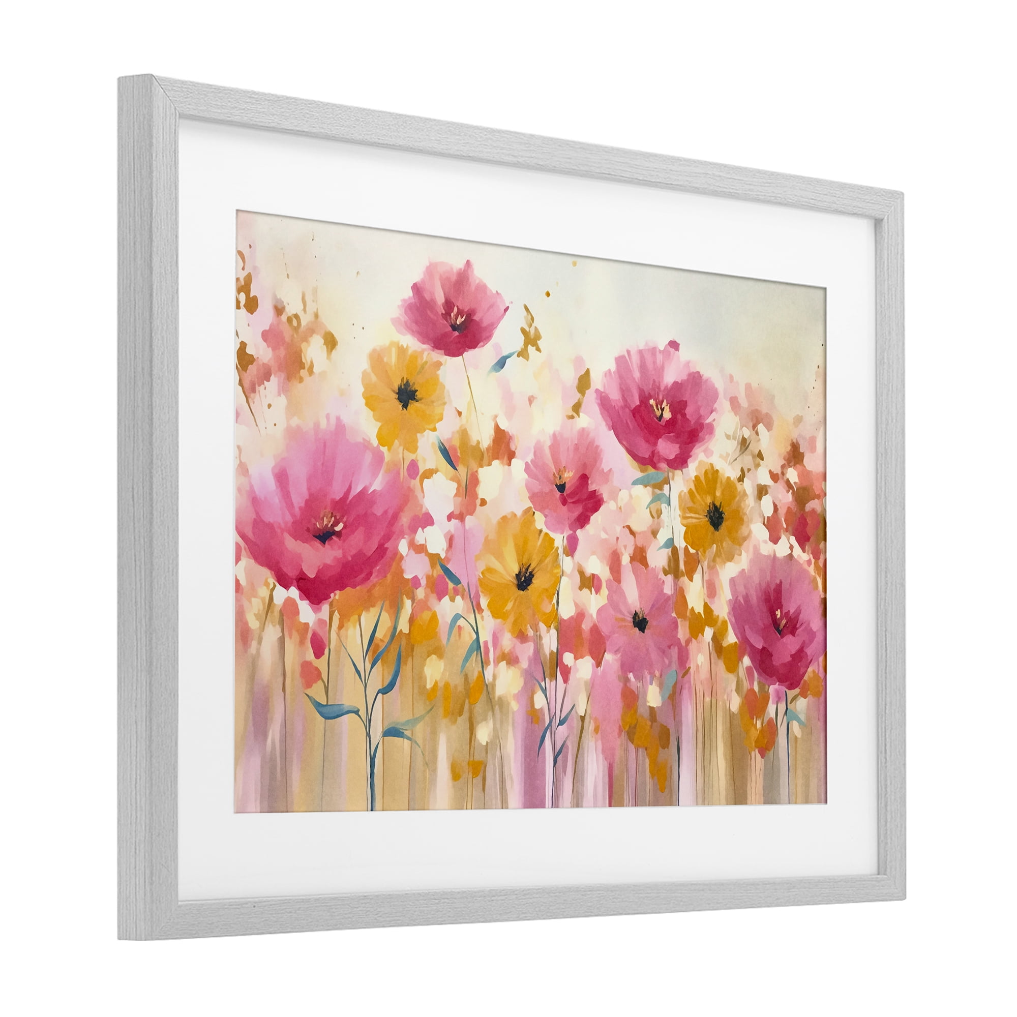 Stupell Industries Blooming Whimsy Pink & Yellow Gray Framed Print Under Glass, design by Andrea Haase
