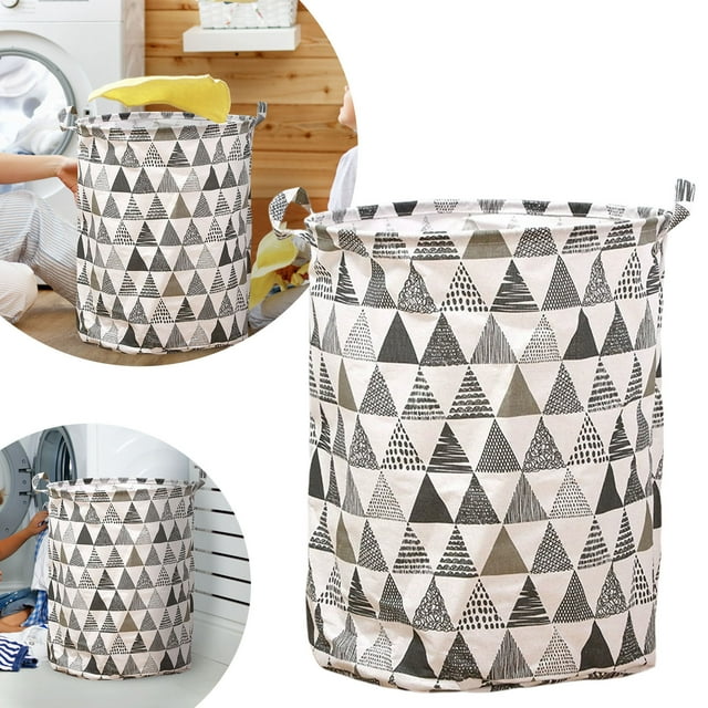 Lavatory Laundry Organizer with Patterned Linen Material Large Open Top Hamper for Bedroom or Bathroom Durable and Breathable Linen Fabric