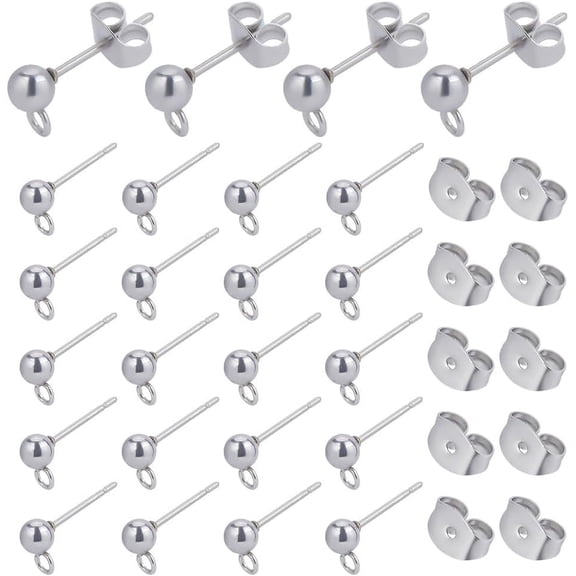 1 Box 120 Sets Ball Post Studs Ball Post Earring Studs Stainless Steel Earring Post Earring Posts with Loop Post Earring Findings for Jewelry Making Accessories DIY Dangle Earrings Craft