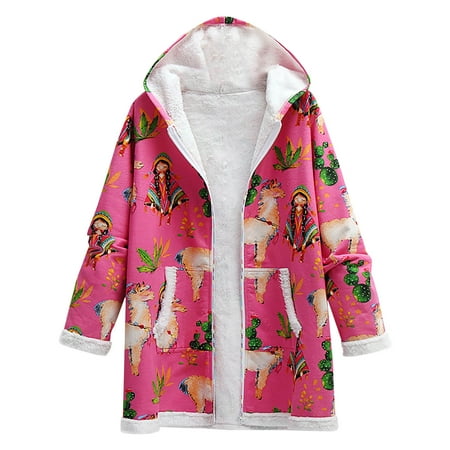 

Women 2022 Fashion Casual Temperament Cotton Linen Printed Hoodie Warm Plush Pocket Coat Rainbow Zipper Fall Top
