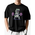 thumbnail image 2 of Camiseta informal para hombre, camiseta de manga corta con cuello redondo y estampado de dinosaurios para fitness., 2 of 8