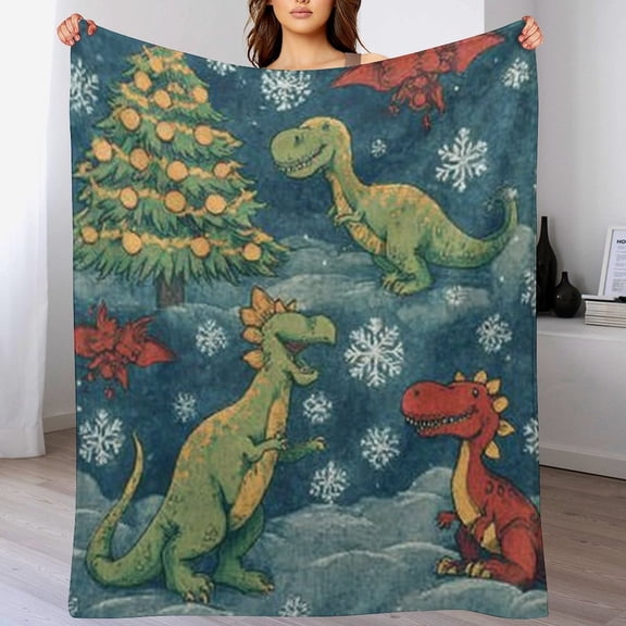 RKSupls Christmas Throw Blanket ,Cute Dinosaur Decorative Blanket for Home Bed Sofa Couch,50x60 in