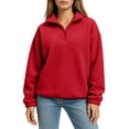 thumbnail image 2 of vdgthytj Sweatshirts for Women Long Sleeve Quarter Zip Lapel Collar Fleece Loose Fitted Fall Winter Warm Casual Pullover Tops(Small,Red), 2 of 7
