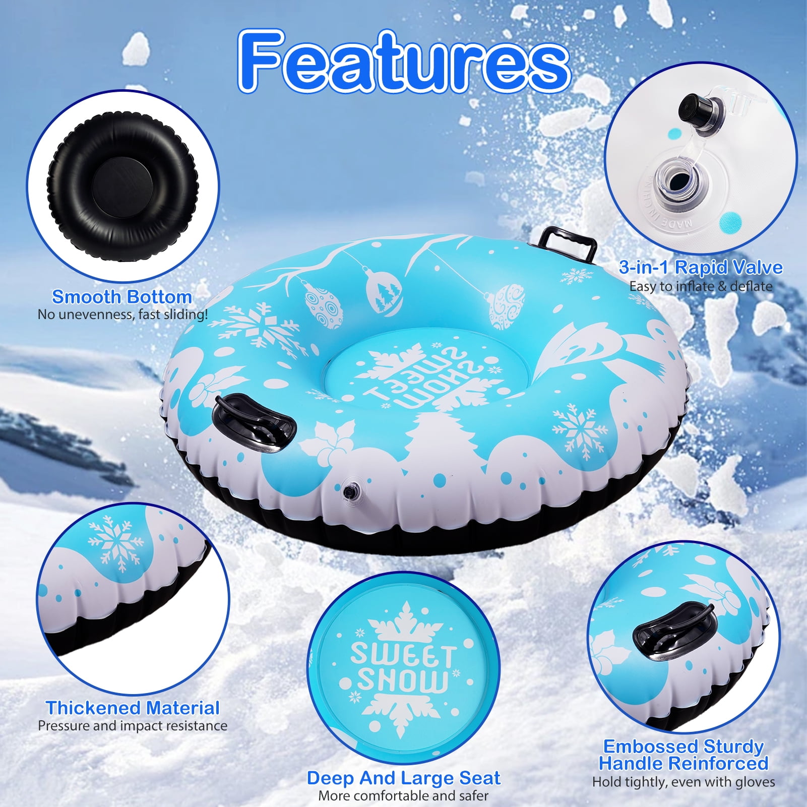 scurora 2 Pack Snow Tube, 36" Cold-Resistant Inflatable Snow Sled, Thickened Heavy Duty Sleds for Winter with Handles, Winter Toys for Outdoor Sledding Snow Tube Sports