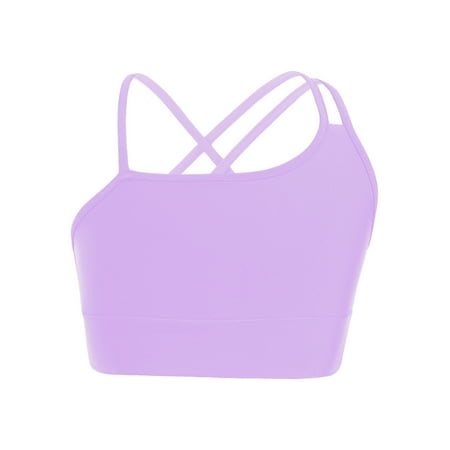 Sywiyi Girls Training Bra Seamless Sports Bra Sleeveless Crop Vest Asymmetrical Spaghetti Straps Purple 10