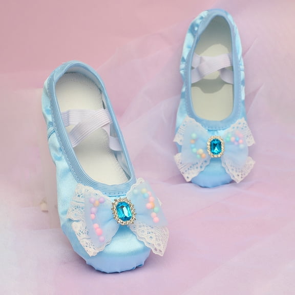 ZHOGXU Children Kids Girls Dance Shoes Non Slip Soft Sole Lace Bow Design Comfortable Ballet Yoga Shoes For Performance Indoor Wear,Blue,2-2.5 Years