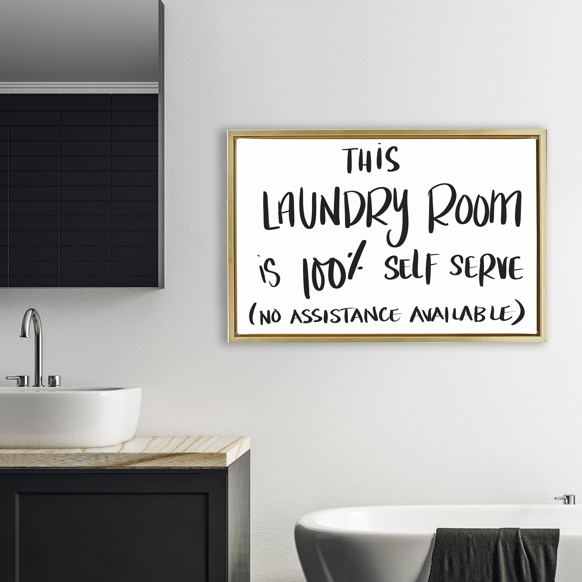 Stupell Industries Self Serve Laundry No Assistance Gold Framed Floater Canvas Wall Art, design by SD Graphics Studio