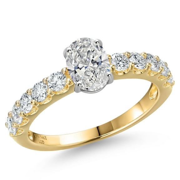 Gem Stone King 14K Two Tone Gold DEF Lab Grown Diamond Engagement Ring for Women | 1.35 Cttw | Oval 7X5MM | Gemstone April Birthstone | Size 7