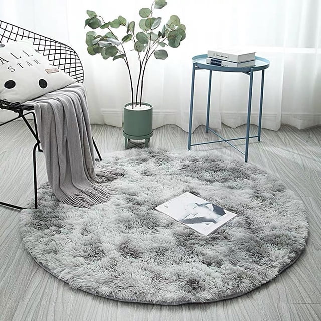 120x120cm Round Gradient Area Rug, Plush Shaggy Non-Slip Carpet for Living Room Bedside Sofa Bohemian Decor